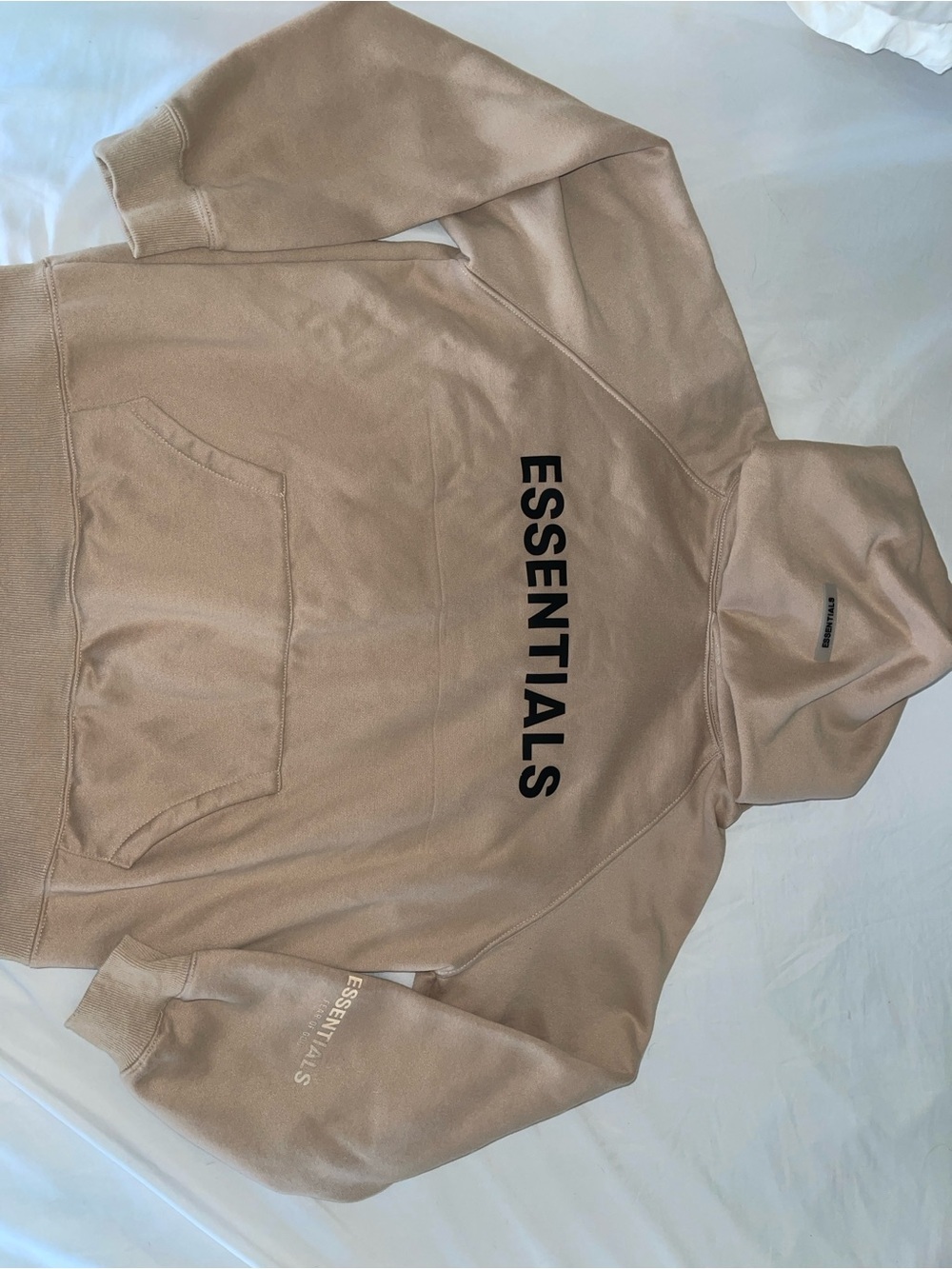 ESSENTIALS Men’s Tan Zip-Up Sweater with Black Logo